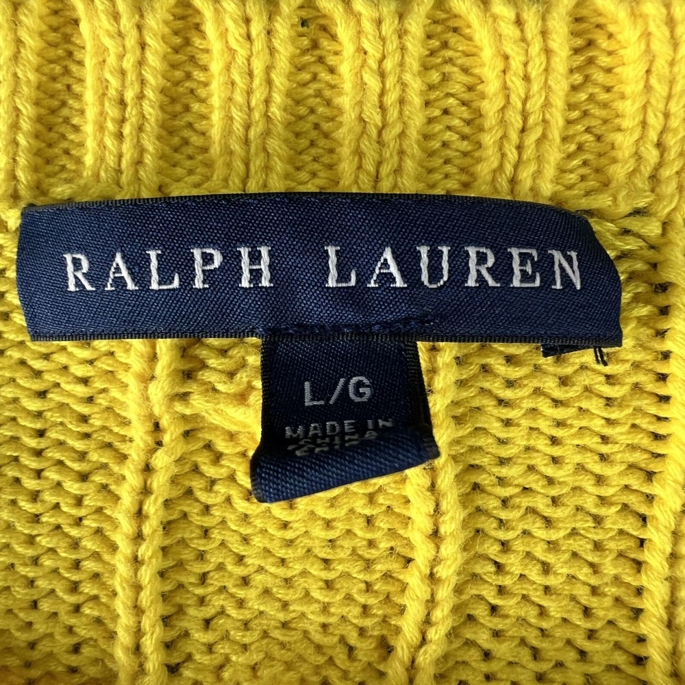 Ralph Lauren Sweater Womens Large Yellow 100% Cotton Cable Knit Crewneck Top - Picture 4 of 11